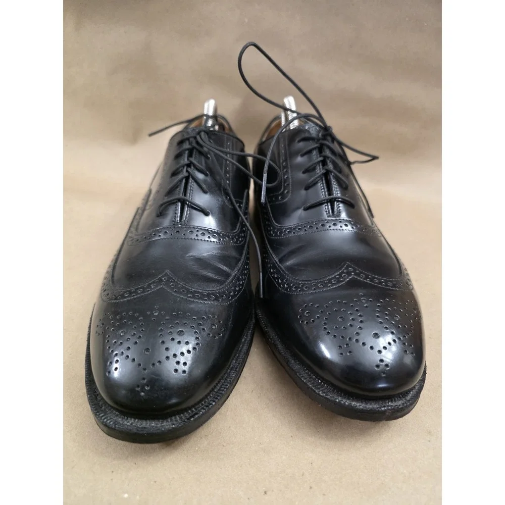 Johnston & Murphy (Sz 9 E/C) Leather Wingtip Oxford Black Dress Shoes Mens WIDE